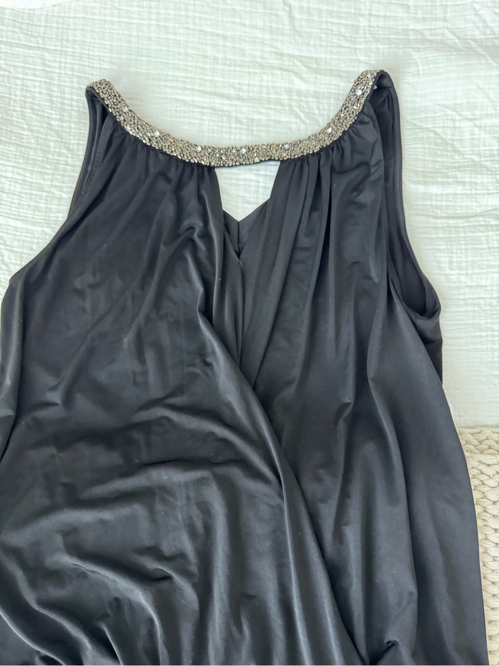 Embellished Neck Black Sleeveless Dress